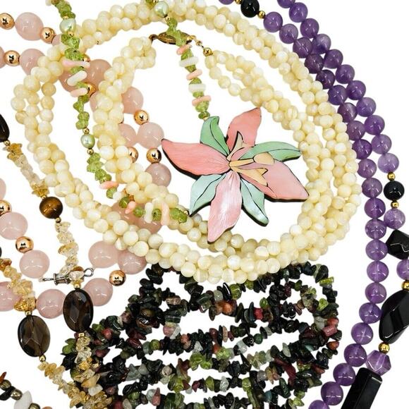 Large Lot 10 Pcs Natural Stone Jewelry Necklaces Boho Bohemian Colorful - Picture 3 of 16
